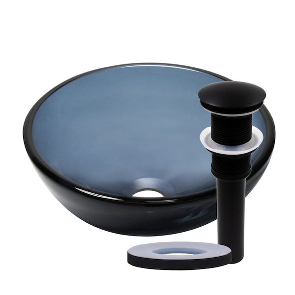Novatto 12-inch Grey Glass Vessel Bathroom Sink Set in Matte Black TIS-168G-12MB - main